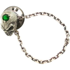 (5月)エメラルドグラス スカル ヘッドチェーン シルバーピンバッジ ピンズ 誕生石