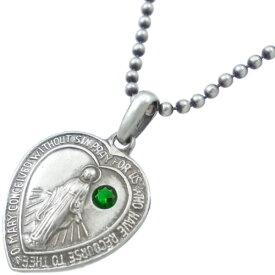 (5月)エメラルドグラス ハート マリア シルバーペンダントトップ 誕生石