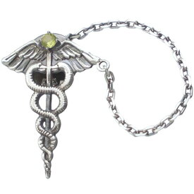 (8月)ペリドット ケーリュケイオン チェーン シルバーピンバッジ ピンズ 誕生石