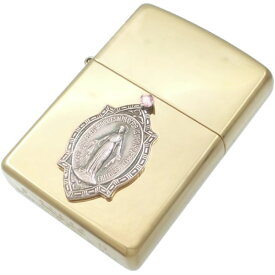 (10月)ピンクトルマリン フレーム マリアメダイ ブラスジッポ 誕生石