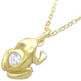 (4月)ジルコニア ゴールドコート フロッグ シルバーチャームネックレス 誕生石