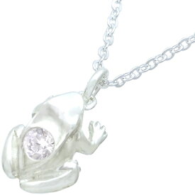 (4月)ジルコニア ホワイト フロッグ シルバーチャームネックレス 誕生石