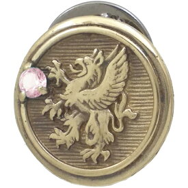 (10月)ピンクトルマリン アンティークゴールド グリフォン メダル シルバーピンバッジ ピンズ 誕生石