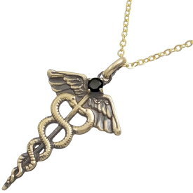 ブラックCZ アンティークゴールド ケーリュケイオン シルバーペンダントネックレス