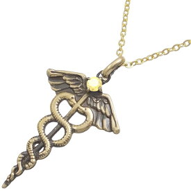 イエローCZ アンティークゴールド ケーリュケイオン シルバーペンダントネックレス