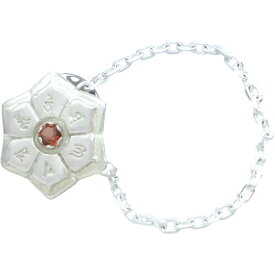 (1月)ガーネット ホワイト 六字大明呪 梵字 チェーン シルバーピンバッジ ピンズ 誕生石 六字真言 お守り