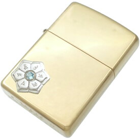 (11月)ブルートパーズ ホワイト 六字大明呪 梵字 ブラスジッポ 誕生石 六字真言 お守り