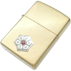 (7月)ルビー センター ホワイト 六字大明呪 梵字 ブラスジッポ 誕生石 六字真言 お守り