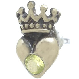 (8月)ペリドット アンティークゴールド ハートクラウン シルバーピアス 誕生石