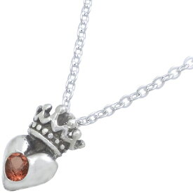 (1月)ガーネット ブラック ハートクラウン タイニー シルバーチャームネックレス 誕生石