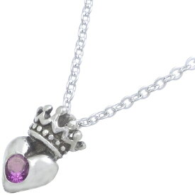 (2月)アメジスト ブラック ハートクラウン タイニー シルバーチャームネックレス 誕生石