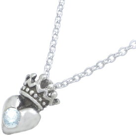 (3月)アクアマリン ブラック ハートクラウン タイニー シルバーチャームネックレス 誕生石