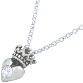 (4月)ジルコニア ブラック ハートクラウン タイニー シルバーチャームネックレス 誕生石