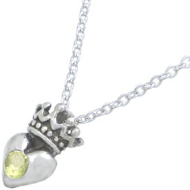 (8月)ペリドット ブラック ハートクラウン タイニー シルバーチャームネックレス 誕生石