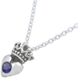 (9月)サファイア ブラック ハートクラウン タイニー シルバーチャームネックレス 誕生石