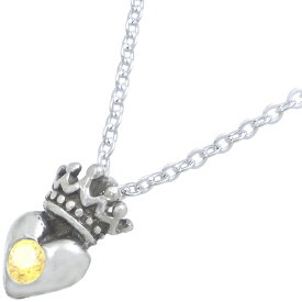 イエローCZ ブラック ハートクラウン タイニー シルバーチャームネックレス