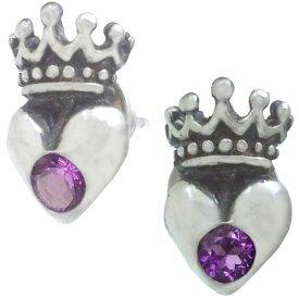 (2月)アメジスト ハートクラウン シルバーピアス(ペア) 誕生石
