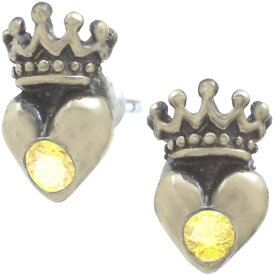 イエロージルコニア アンティークゴールド ハートクラウン シルバーピアス(ペア)