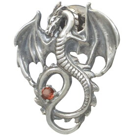 (1月)ガーネット フライング ドラゴン シルバーピンバッジ ピンズ 誕生石