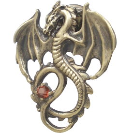 (1月)ガーネット アンティークゴールド フライング ドラゴン シルバーピンバッジ ピンズ 誕生石