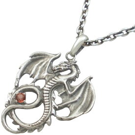 (1月)ガーネット フライング ドラゴン シルバーペンダントトップ 誕生石