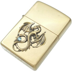 (11月)ブルートパーズ アンティークゴールド フライング ドラゴン ブラスジッポ誕生石