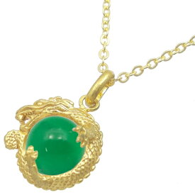 グリーン & ゴールド ドラゴン シルバーペンダントネックレス