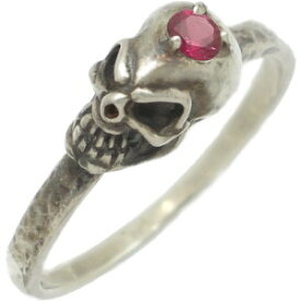 (7月)ルビー スカル ヘッド シルバーリング（指輪） 誕生石