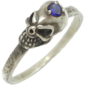 (9月)サファイア スカル ヘッド シルバーリング（指輪） 誕生石