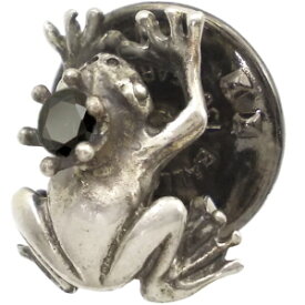 ブラックジルコニアカエルの王子様 シルバーピンバッジ ピンズ