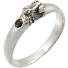 ブラックキュービックジルコニア福迎カエル シルバーリング（指輪） 誕生石