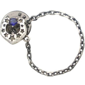 (9月)サファイア スター ホースシューチェーン シルバーピンバッジ ピンズ誕生石