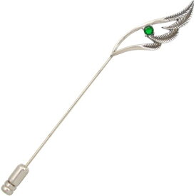 (5月)エメラルドグラス ブラック ラージ オープン フェザー シルバーラペルピン 誕生石