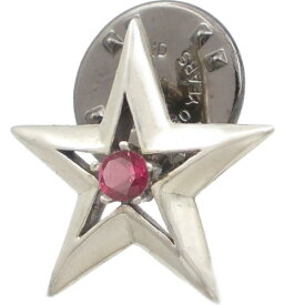 (7月)ルビー ツイン スター シルバーピンバッジ ピンズ 誕生石