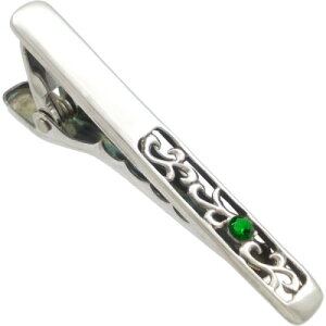 (5月)エメラルドグラス スクロール シルバー925ネクタイピン 誕生石