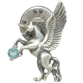 (11月)ブルートパーズ 有翼の ユニコーン シルバーピンバッジ ピンズ誕生石