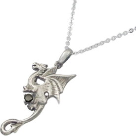 ブラックCZ ユーロ ドラゴン シルバーペンダントネックレス