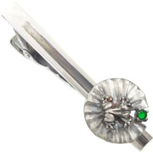 (5月)エメラルドグラス カエルとスイレン シルバー925ネクタイピン 誕生石