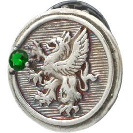 (5月)エメラルドグラス ブラック グリフォン メダル シルバーピンバッジ ピンズ 誕生石