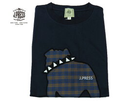 Jプレス J.PRESS(ジェイ・プレス) MEN ファブリック ワッペン ブルドック Tシャツ 半袖 ネイビー 天竺 定番 2024年夏モデル Jプレス バックブル モチーフ メンズ プレゼントに最適！！