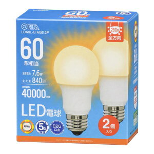 LED�d�� E26 60�`���� �d���F 2�� �I�[�� LDA8L-G AG6 2P