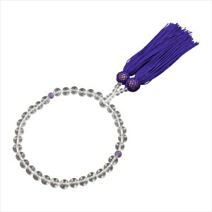 匠 数珠 女性用 念珠 略式数珠 本水晶 紫翡翠 アメシスト クリア 紫 パープル 8mm 葬式 葬儀 法事 数珠入れ 全宗派対応 0001nbl-001cr