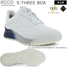 【2023年モデル】 ECCO エコー S-THREE BOA スパイクレスシューズ (メンズゴルフシューズ)　カラー：WHITE/BLUE DEPTHS/BRIGHT WHITE 102954-60616 【B-ONE】