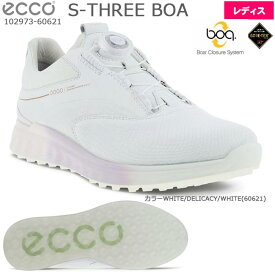 【2023年モデル】 ECCO エコー S-THREE BOA スパイクレスシューズ (レディスゴルフシューズ)　カラー：WHITE/DELICACY/WHITE 102973-60621 【B-ONE】