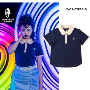 cavalluccio marino J@b` }[m Women Cotton Polo Shirt Blueberry&Mocha (Navy) 2401-02PS019 fB[X |Vc (fBX) StEFA  JWA Job` }[myB-ONEz