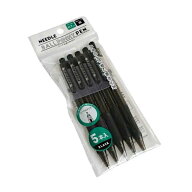 ニードルボールペン ノック式 黒 油性 ボール径0.7mm 5本入 (100円ショップ 100円均一 100均一 100均)