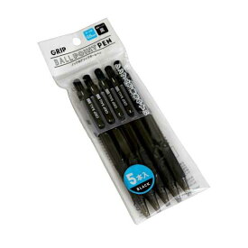 ノック式グリップボールペン 油性 黒 0.5mm 5本入 (100円ショップ 100円均一 100均一 100均)