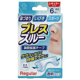 鼻腔拡張テープ ブレススルー 透明タイプ レギュラー 1.8×5.5cm 6枚入 (100円ショップ 100円均一 100均一 100均)