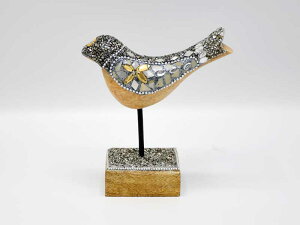 ビーズウッド バード シルバー 置物 ビーズ 木製 デコレーション キラキラ かわいい おしゃれ オブジェ 大人 アンティーク クラシック レトロ インテリア雑貨