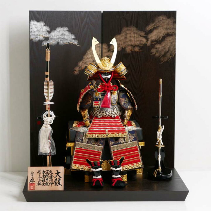 楽天市場】甲子之天山7号純金箔押小札赤糸威大鎧金屏風 鎧飾り 雄山作 